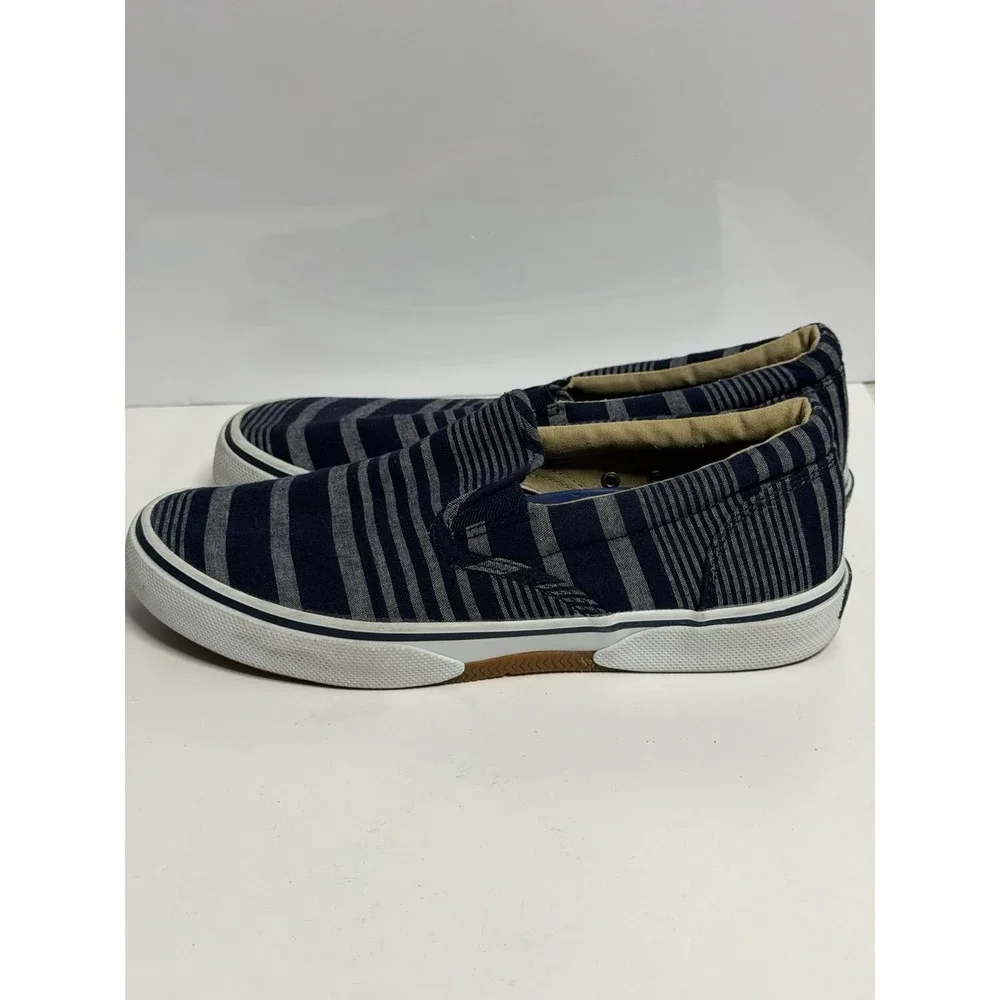 SPERRY Top-Sider 'Stripper' Blue Striped Canvas Slip On Sneakers Men's 8M C-4